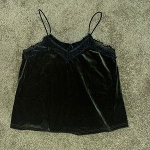 Emerald Green Velvet top with Lace trim- Size Small